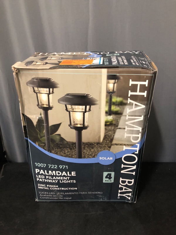 Photo 3 of  (4-Pack) Palmdale Zinc Finish Solar 20 Lumens LED Weather Resistant Diecast Landscape Path Light Seedy Glass Lens Vintage Bulb
