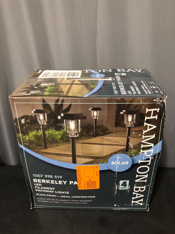 Photo 3 of Berkeley Park Black Solar Vintage Bulb LED Weather Resistant Path Light ; 14 Lumens with Seedy Glass Lens (4-Pack)
