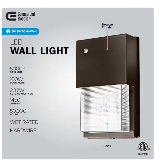 Photo 1 of 100-Watt Equivalent Integrated LED Bronze Security Dusk to Dawn Photocell Sensor Outdoor Wall Pack Light 5000K