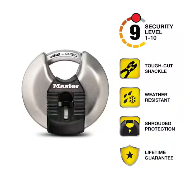 Photo 1 of Master Lock Heavy Duty Outdoor Shrouded Padlock with Key, 3-1/8 in. Wide