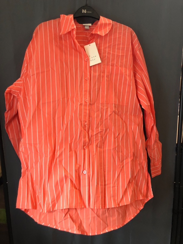 Photo 2 of Medium Women's Long Sleeve Button-Down Shirt - A New Day Orange Striped 