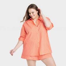 Photo 1 of Medium Women's Long Sleeve Button-Down Shirt - A New Day Orange Striped 