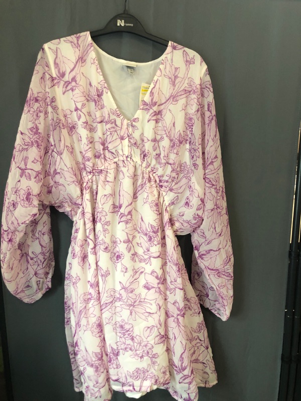 Photo 2 of Medium Women's Balloon Long Sleeve Mini Dress - A New Day Cream/Purple Floral 