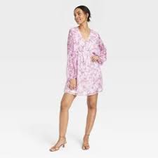 Photo 1 of Medium Women's Balloon Long Sleeve Mini Dress - A New Day Cream/Purple Floral 