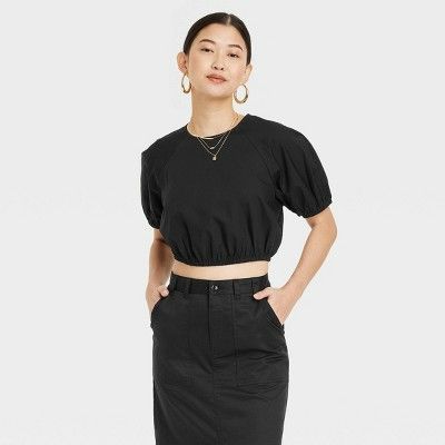 Photo 1 of Small Women's Slim Fit Puff Short Sleeve Top - A New Day Black 