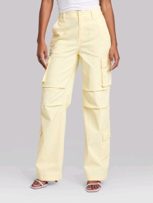 Photo 2 of Medium Women's High-Rise Cargo Utility Pants - Wild Fable Light Yellow 
