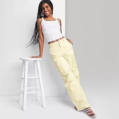 Photo 1 of Medium Women's High-Rise Cargo Utility Pants - Wild Fable Light Yellow 
