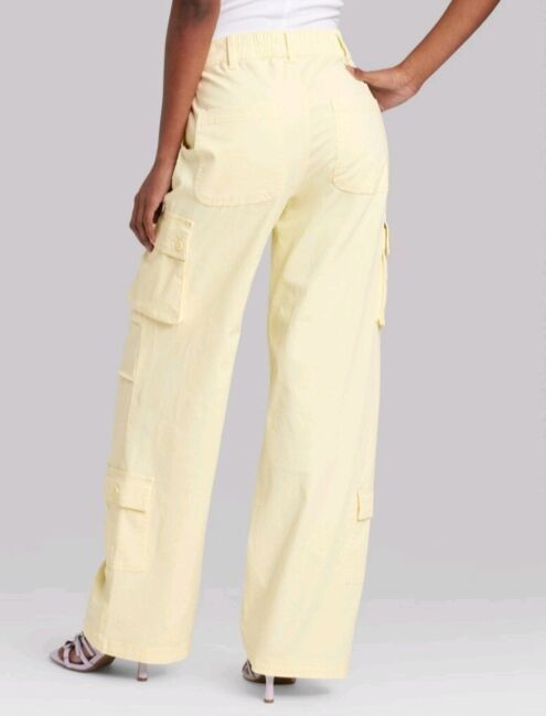 Photo 3 of Medium Women's High-Rise Cargo Utility Pants - Wild Fable Light Yellow 
