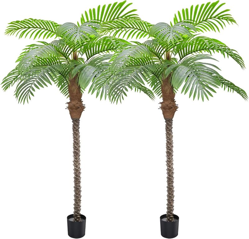 Photo 1 of 7ft Tall Artificial Phoenix Palm Tree for Outdoor Indoor Decor, Large Faux Coconut Silk Palm Tree Tropical Fake Tree Perfect for Outside Patio Poolside Home Office Decor (Set of 2)
