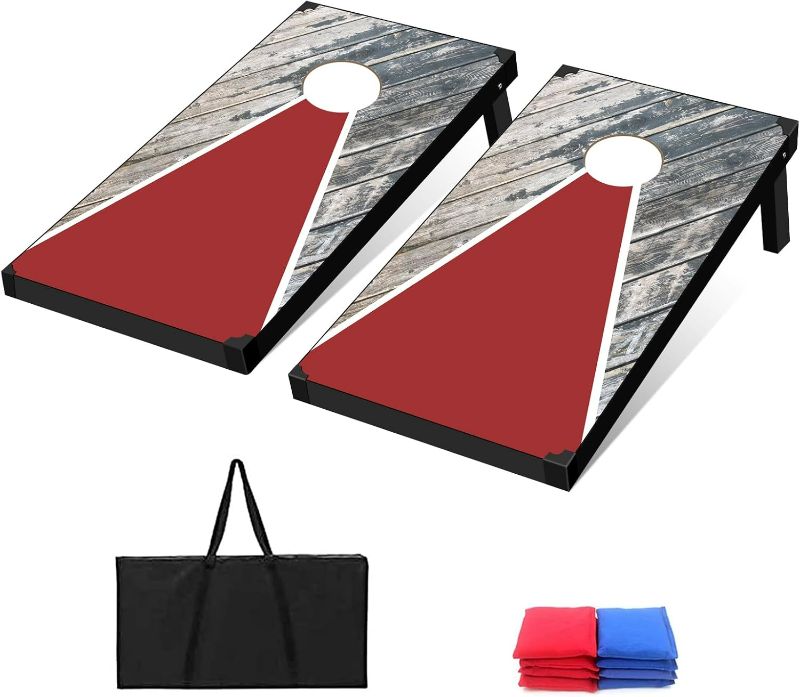 Photo 1 of Corn Holes Outdoor Game Set: Cornhole Set with 8 Corn Hole Bean Bags & Cornhole Carrying Case, MDF Wood Cornhole Boards for Party(3'×2')
