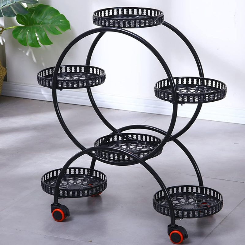 Photo 1 of Metal Plant Stand for Indoor Outdoor, Tall Flower Shelf Rolling Planter Stands Multi Wrought Iron Shelves Round Display Rack Holder for Corner Living Room Garden Balcony Patio (A 80x74cm)
