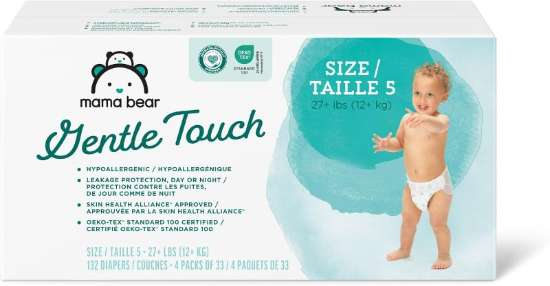 Photo 1 of Amazon Brand - Mama Bear Gentle Touch Diapers, Hypoallergenic, Size 5, 132 Count (4 Packs of 33)