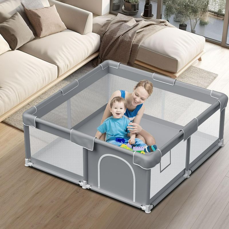 Photo 1 of Baby Playpen Baby Play Pen for Babies and Toddlers Safe Anti-Fall Baby Play Yards Indoor & Outdoor Sturdy Safety Baby Activity Center with Soft Breathable Mesh Baby Fence 50×50 Inch
