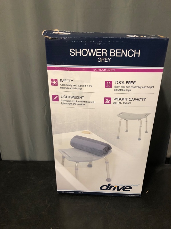 Photo 3 of Drive Medical Bathroom Safety Shower Tub Bench Chair Gray
