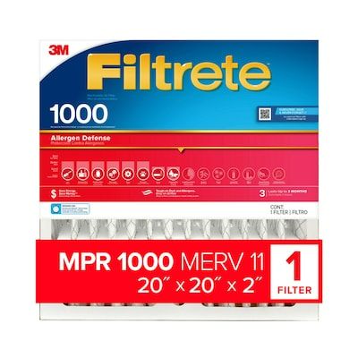 Photo 1 of Filtrete 20x20x2 AC Furnace Air Filter, MERV 11, MPR 1000, Micro Allergen Defense, 3-Month Pleated 1-Inch Electrostatic Air Cleaning Filter, 4 Pack (Actual Size 19.5 x 19.5 x 1.75 in)
