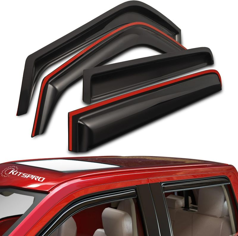 Photo 1 of KitsPro in-Channel Side Window Rain Guards for 2017-2024 Ford F-250 F-350 Super Duty, 2015-2020 Ford F-150, Gloss Black Window Deflectors Vent Visors, Set of 4 (ONLY FIT SuperCrew Crew Cab)
