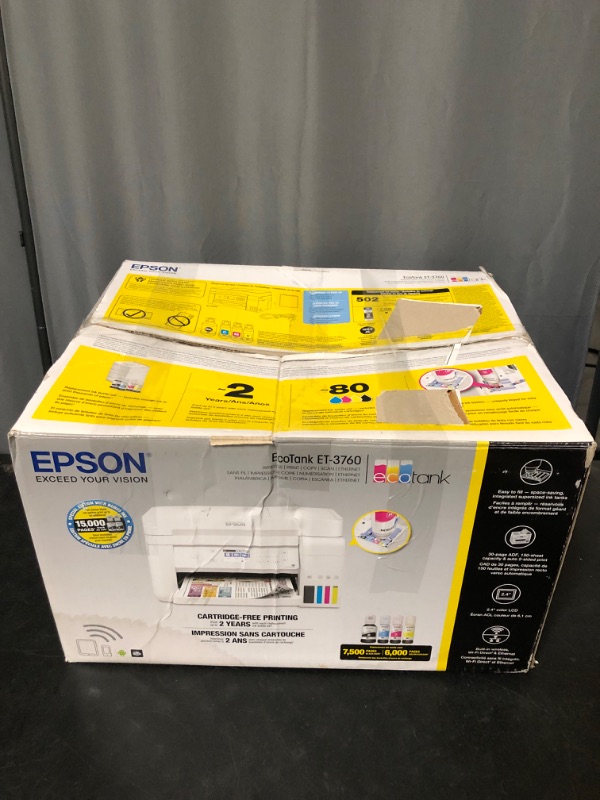 Photo 3 of Epson EcoTank ET-3760 Wireless Color All-in-One Cartridge-Free Supertank Printer with Scanner, Copier and Ethernet, Regular
