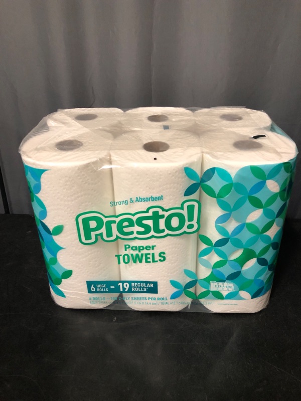 Photo 2 of Amazon Brand - Presto! Flex-a-Size Paper Towels, 158 Sheet Huge roll, 6 Rolls, Equivalent to 19 Regular Rolls, White
