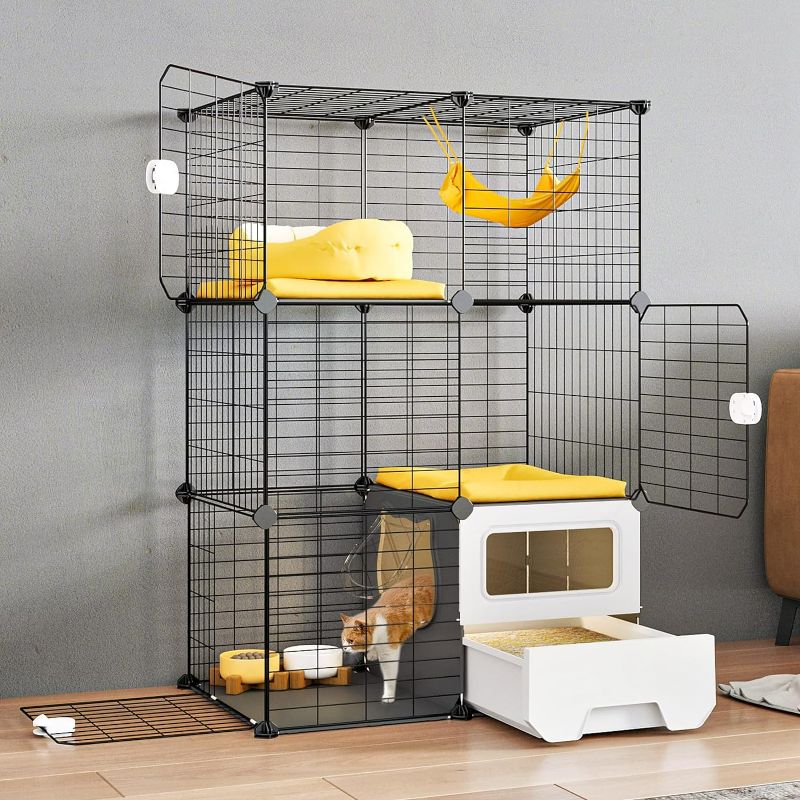 Photo 1 of Cat Cage Indoor with Litter Box 3-Tier DIY Cat Detachable Metal Wire Kennel Crate Large Exercise Place Ideal for 1-2 Kitten
