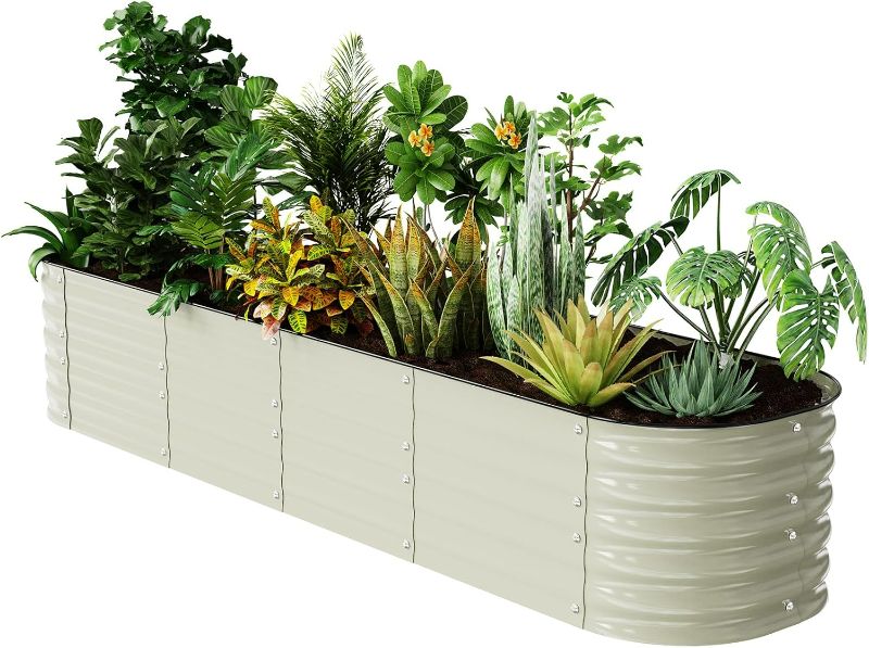 Photo 1 of Raised Garden Bed Kit 8×2×1.4 FT Magnesium-Aluminum-Zinc Stainless Steel Metal Planter Box for Planting Outdoor Plants Vegetables (Beige)
