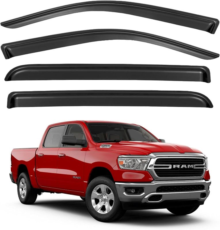 Photo 1 of YQAUTEC Window Visors Rain Guards for 2019 2020 2021 2022 2023 2024 Dodge Ram 1500 (New Body Style), Window Wind Deflectors Vent Shades for 19-24 Ram 1500 Crew Cab 