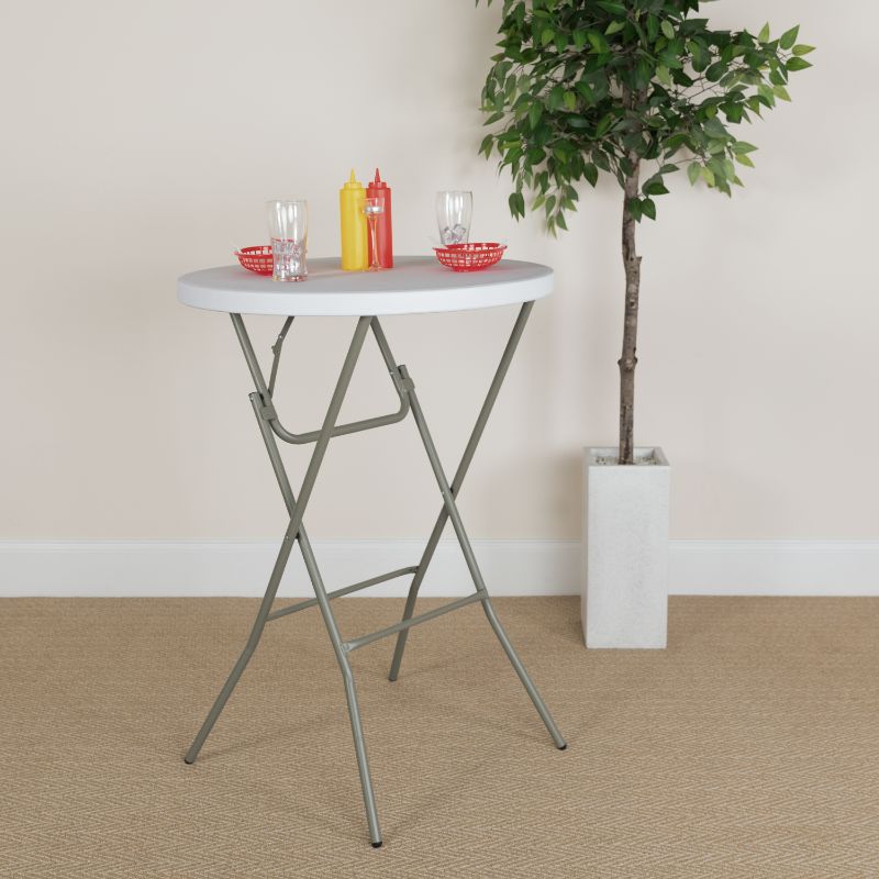 Photo 1 of Flash Furniture – Table Bistro Pliante Ronde De 31,25 Po, Blanc Avec Tréteaux Gris Fini Poudré (DADYCZ80R2BARRE)
