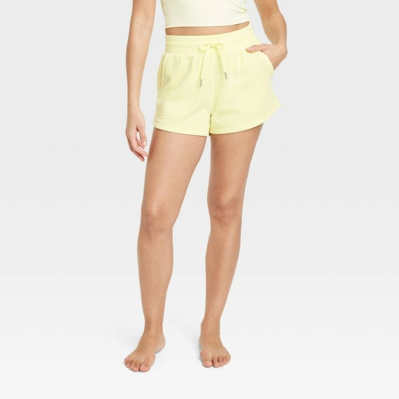 Photo 1 of Large Women's Fleece High-Rise Shorts 3.5" - All in Motion™ Light Yellow 
