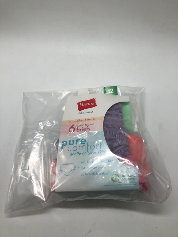 Photo 3 of Girls Size 12 Hanes Girls' 6pk Pure Microfiber Briefs - Colors May Vary
