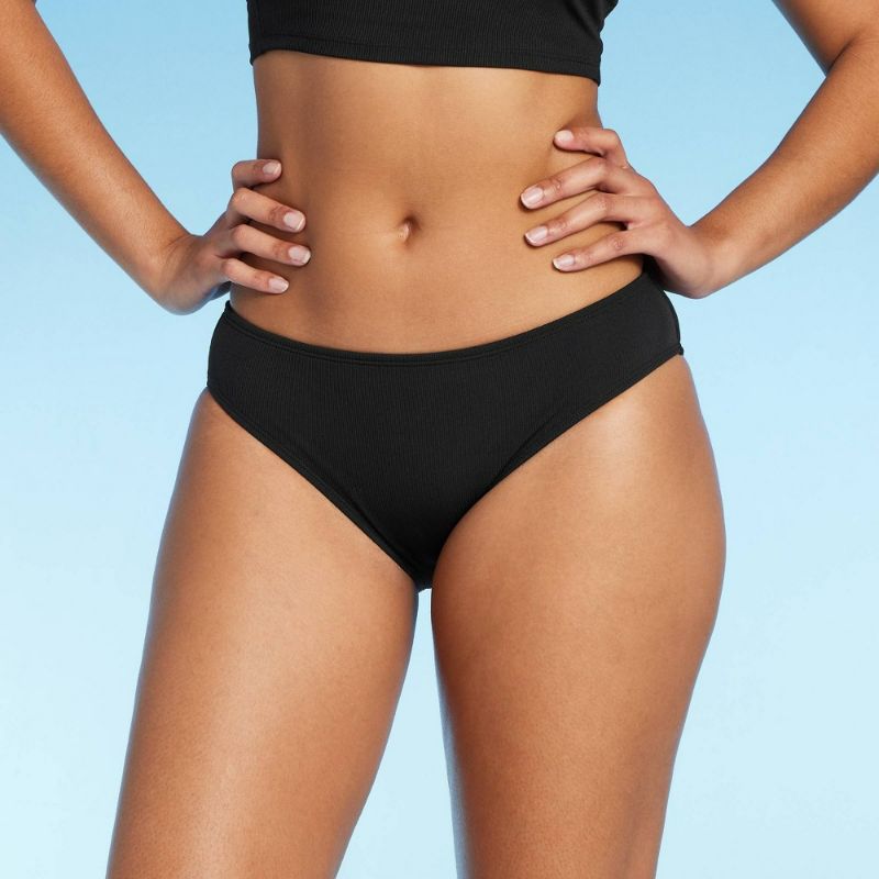 Photo 1 of Large Women's Ribbed Hipster Bikini Bottom - Shade & Shore™ Black
