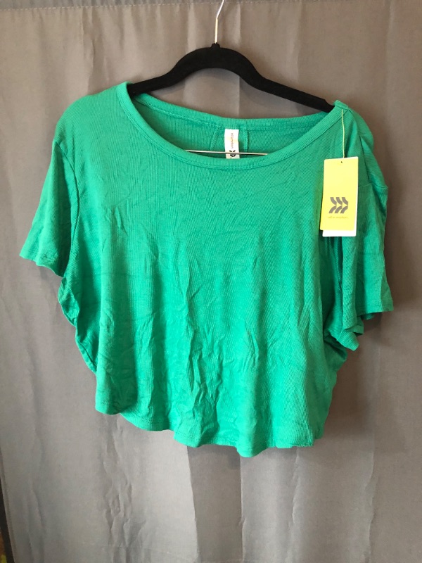 Photo 2 of Large Women's Modal Rib Cropped Short Sleeve Shirt - All in Motion™ Green 