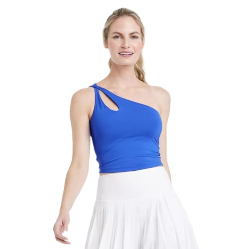 Photo 1 of (S) All in Motion Women's Light Support Asymmetrical Cropped Sports Bra - (US, Alpha, Small, Regular, Regular, Dark Blue)
