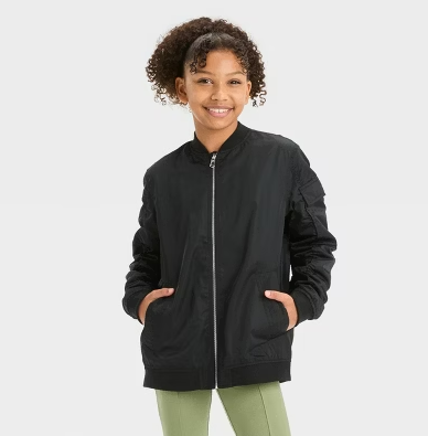 Photo 1 of Large Girls' Solid Bomber Jacket - art class Black 
