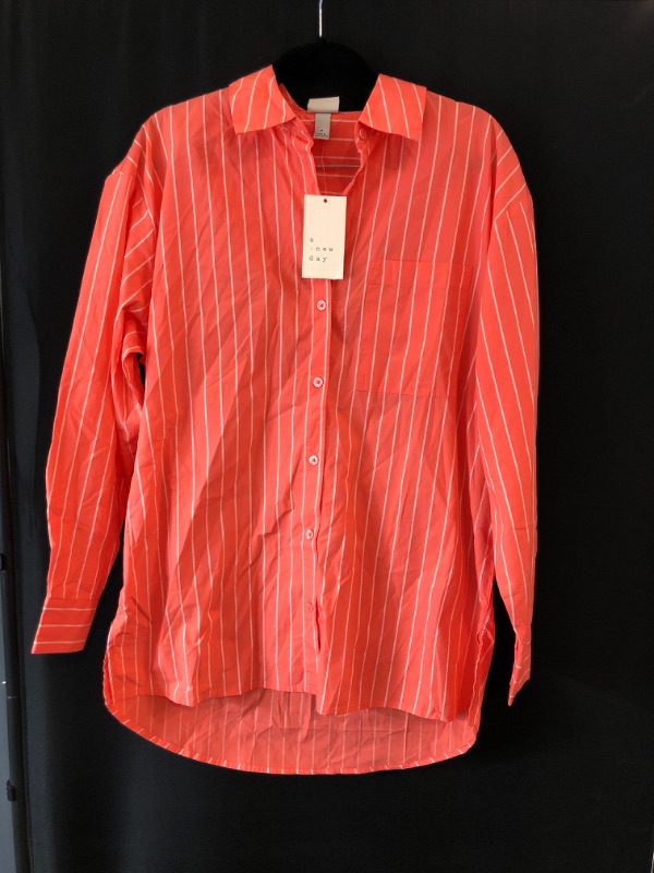 Photo 1 of Small Women's Long Sleeve Button-Down Shirt - A New Day Orange Striped 
