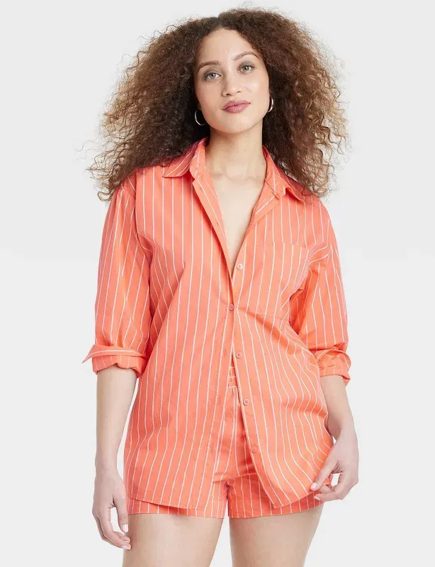 Photo 1 of Small Women's Long Sleeve Button-Down Shirt - A New Day Orange Striped 
