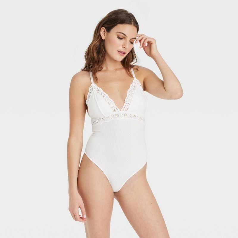 Photo 1 of Large Women's Eyelet Bodysuit - Colsie™ Off-White 
