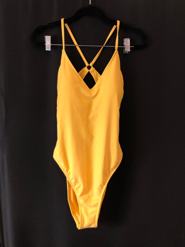 Photo 2 of Medium Women's V-Neck One Piece Swimsuit - Shade & Shore Yellow 
