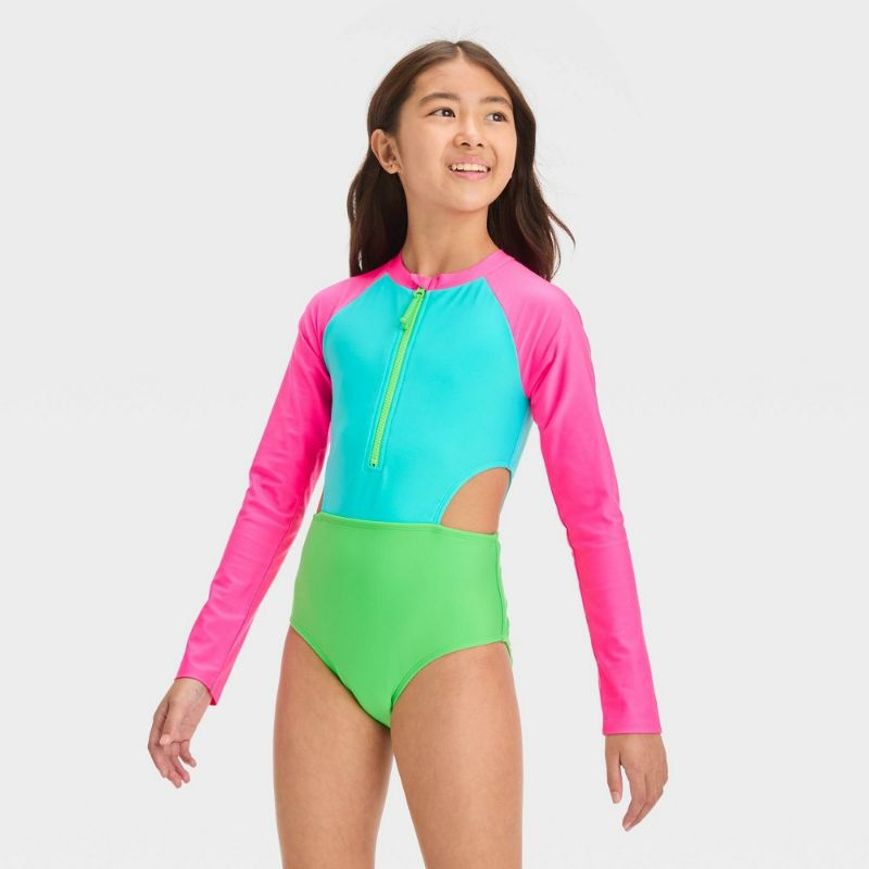 Photo 1 of Large Girls' Solid One Piece Swimsuit - Art Class™ 
