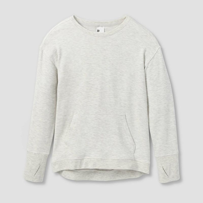 Photo 1 of Large Girls' Cozy Lightweight Fleece Crewneck Sweatshirt - All in Motion™ Heathered Gray 
