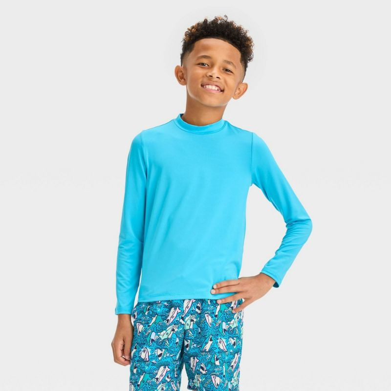 Photo 1 of Medium (8) Boys' Long Sleeve Solid Rash Guard Top - Cat & Jack™ Blue 
