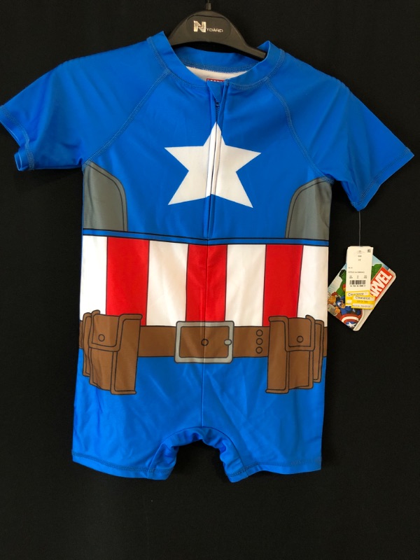 Photo 2 of 5T Toddler Boys' Marvel Captain America One Piece Rash Guard - Blue 
