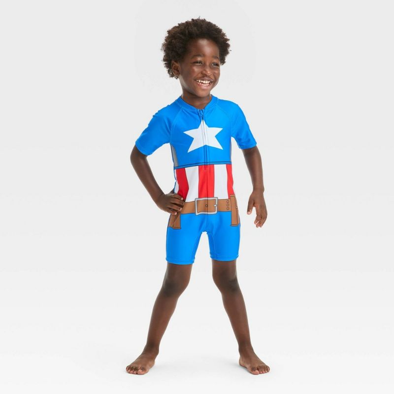 Photo 1 of 5T Toddler Boys' Marvel Captain America One Piece Rash Guard - Blue 
