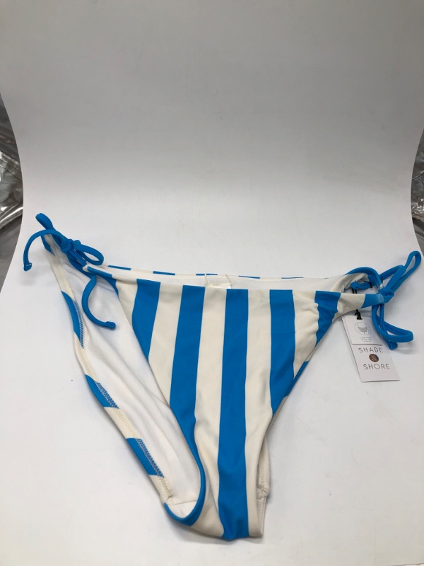 Photo 2 of Large Women's High Leg Side-Tie Cheeky Bikini Bottom - Shade & Shore™ Blue Striped 
