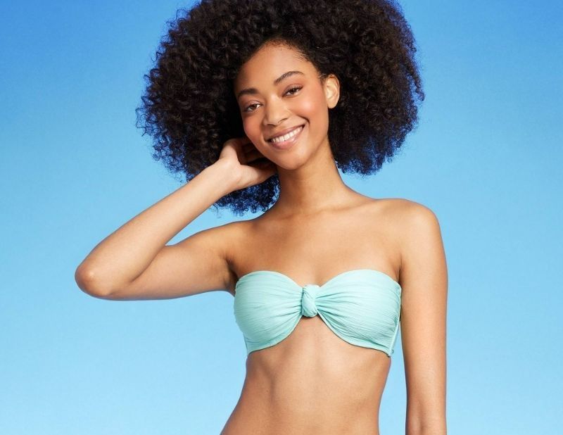 Photo 1 of 38D Women's Jacquard Bandeau Underwire Knot Detail Bikini Top - Shade & Shore™ Turquoise Blue 38D
