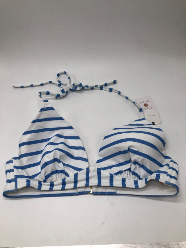 Photo 2 of 34B Women's Striped Plunge Longline Lightly Lined Halter Bikini Top - Shade & Shore™ Blue 
