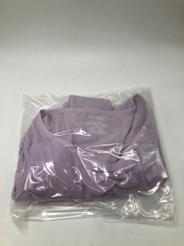 Photo 2 of XS Women's Long Sleeve V-Neck Front Cinch Fitted T-Shirt - Wild Fable Light Violet 
