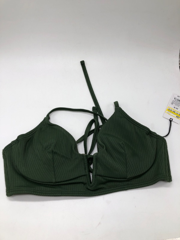 Photo 1 of 34B Women's Ribbed Longline V-Wire Bikini Top - Shade & Shore™ Dark Green 
