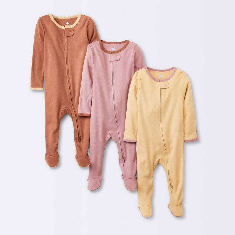 Photo 1 of 0-3M Baby Girls' 3pk Tight Fit Zip-up Sleep N' Play - Cloud Island™ Orange 
