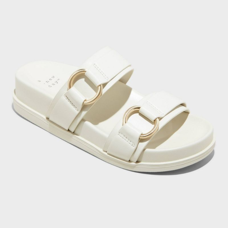 Photo 1 of Size 9 Women's Marcy Two-band Buckle Footbed Sandals - a New Day™ Cream
