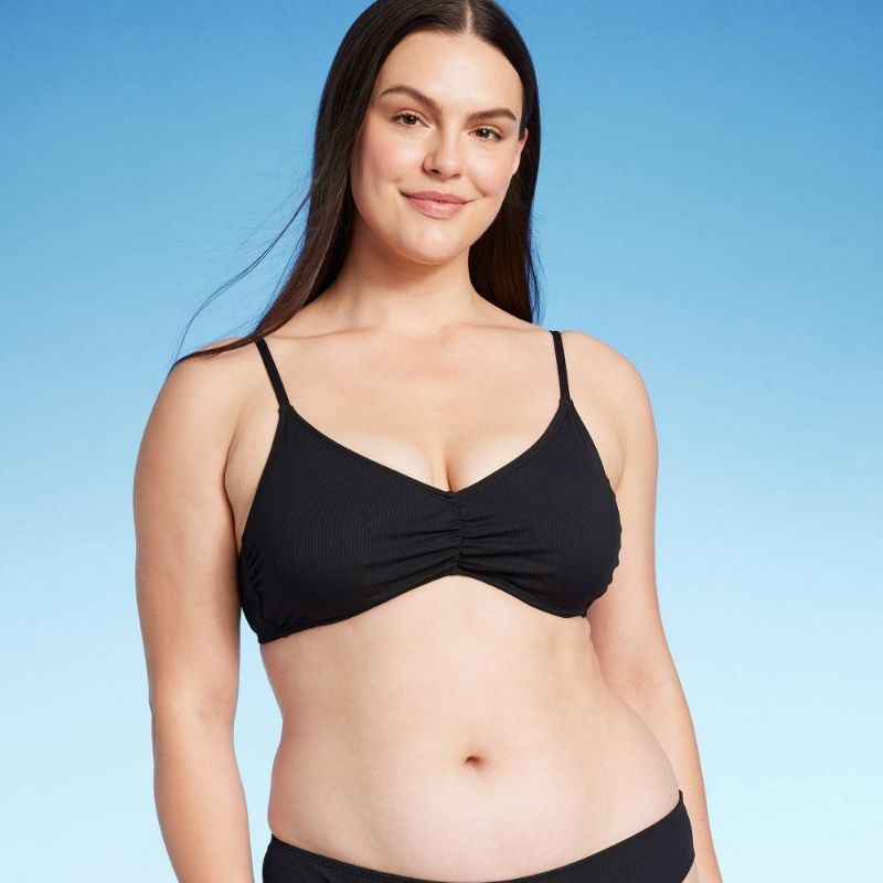 Photo 1 of Large Women's Shirred Ribbed Bralette Bikini Top - Shade & Shore™ Black 
