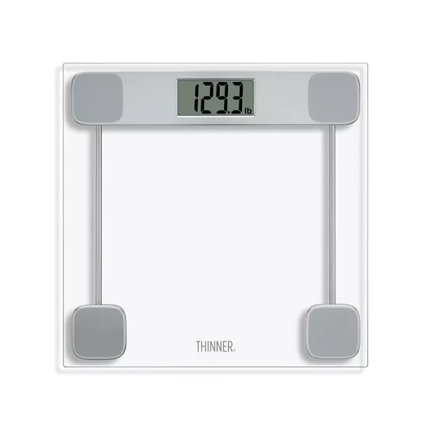 Photo 1 of Clear Glass Weight Scale Silver - Thinner: Digital Bathroom Scale with LCD Display, 400 lb Capacity
